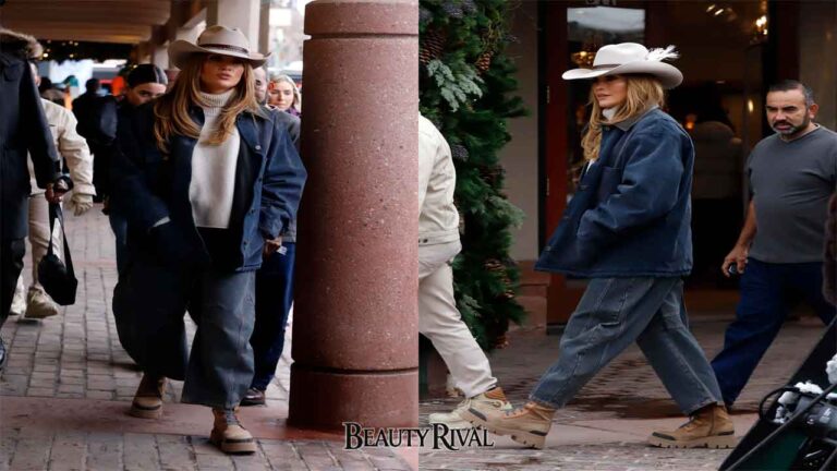 Jennifer Lopez Winter Fashion: Barrel Jeans and Cowboy Hat Combo
